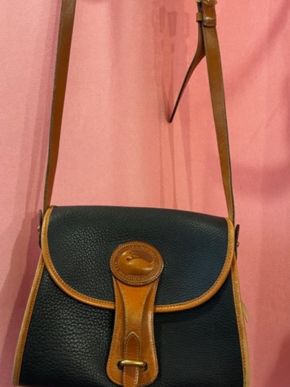 Dooney & Bourke Black Pebble Leather Crossbody with Tan Trim